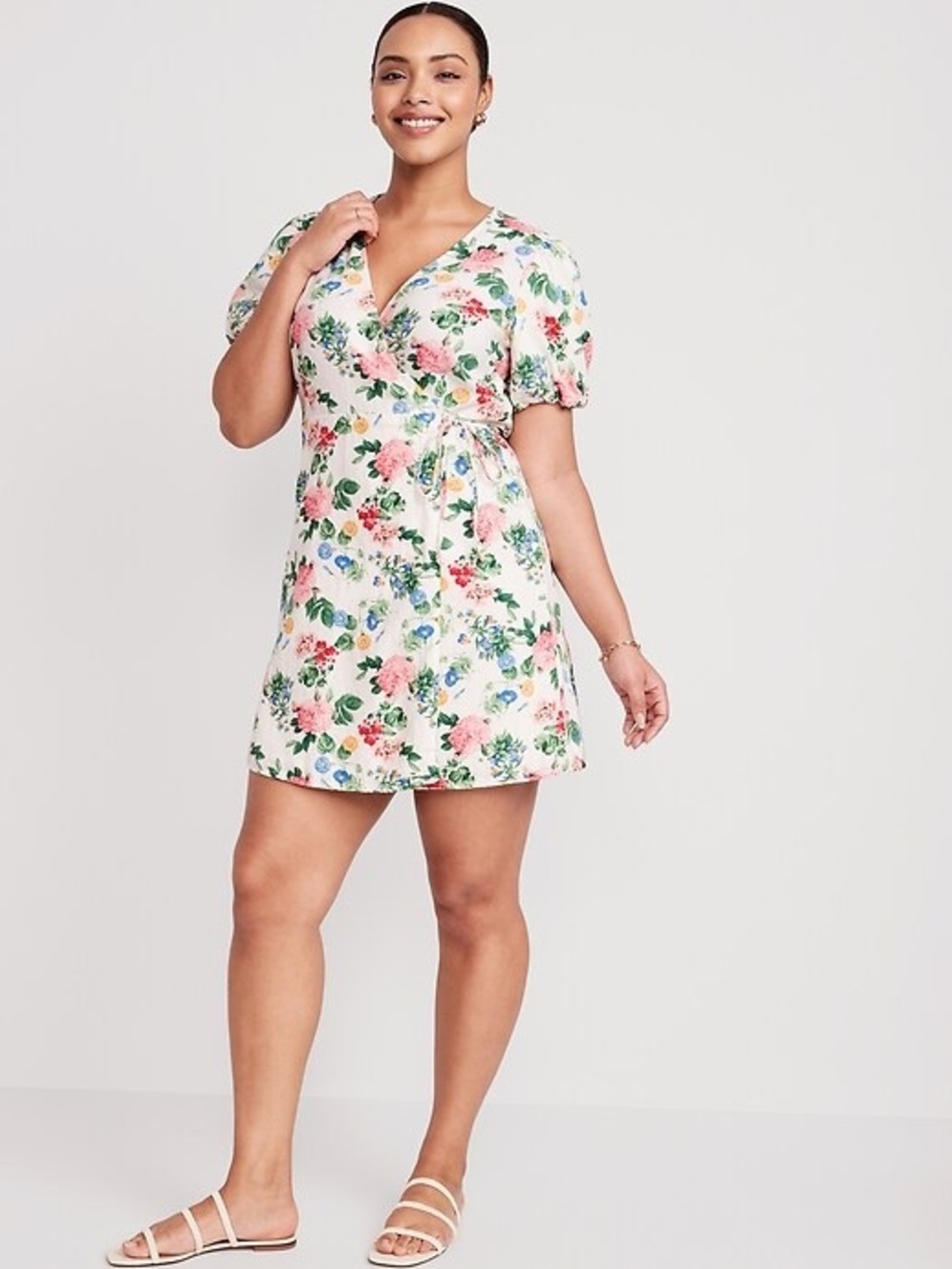 Linen Floral mini wrap dress